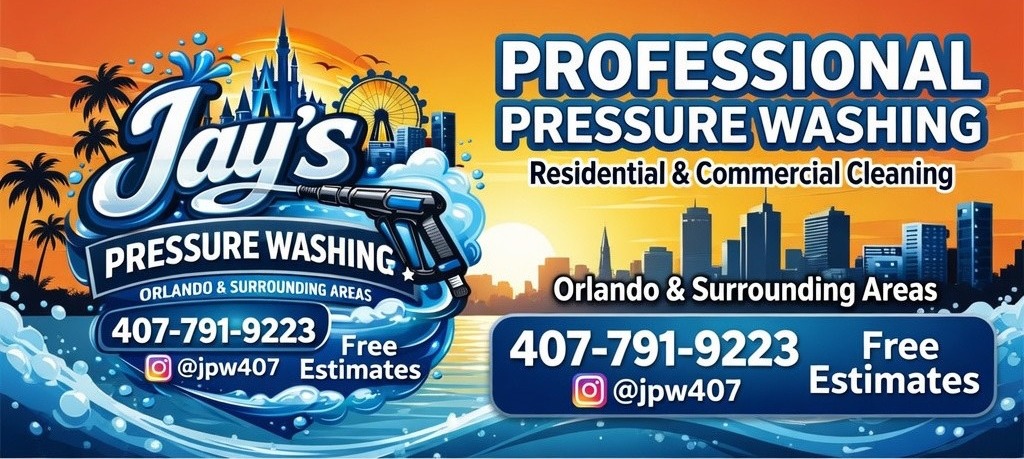 Jay's Pressure Washing — Orlando & Surrounding Areas — Free Estimates — 407-791-9223 — @jpwashing407